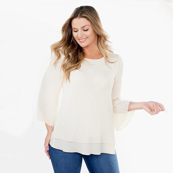 Laurie Felt Woven Reversible Pleated Sleeve Blouse Ivory - - Picture 2 of 3